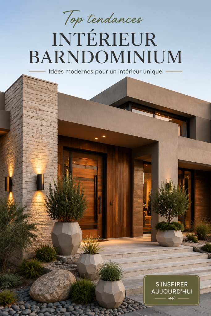 Intérieur moderne d'un barndominium en 2025, décoré de manière chaleureuse et accueillante.