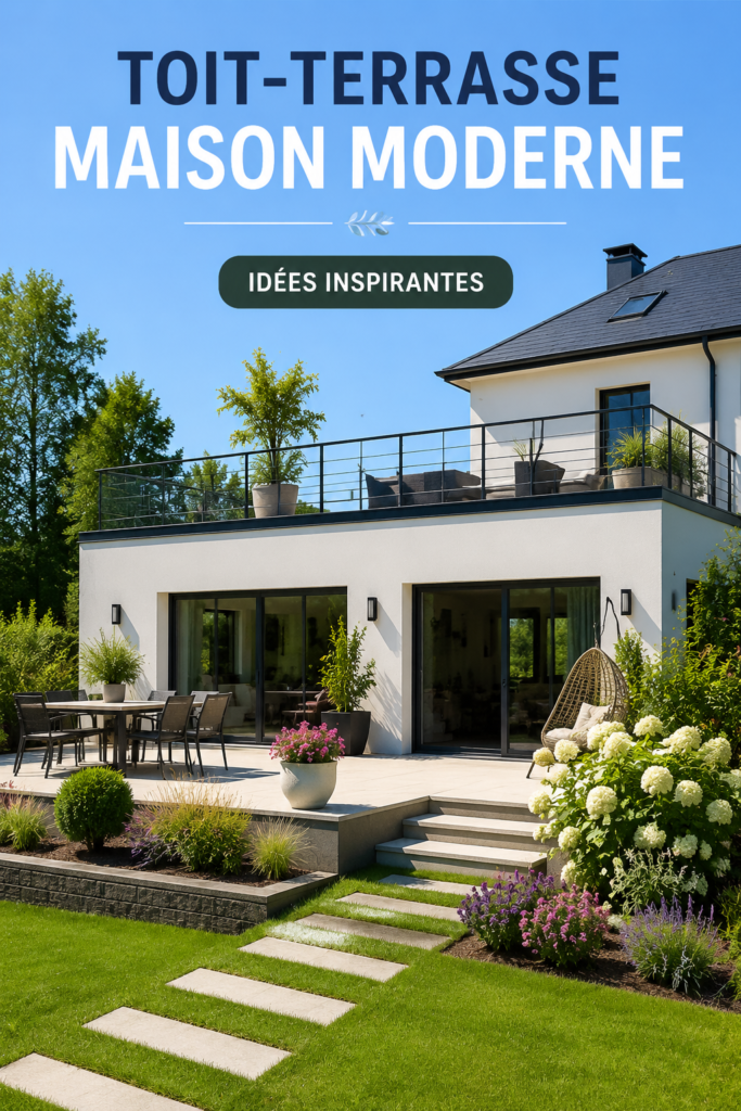 Aménagement moderne d'un toit-terrasse avec végétation et mobilier design