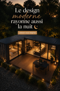 Un intérieur moderne avec des luminaires illuminant la pièce, créant une ambiance chaleureuse.
