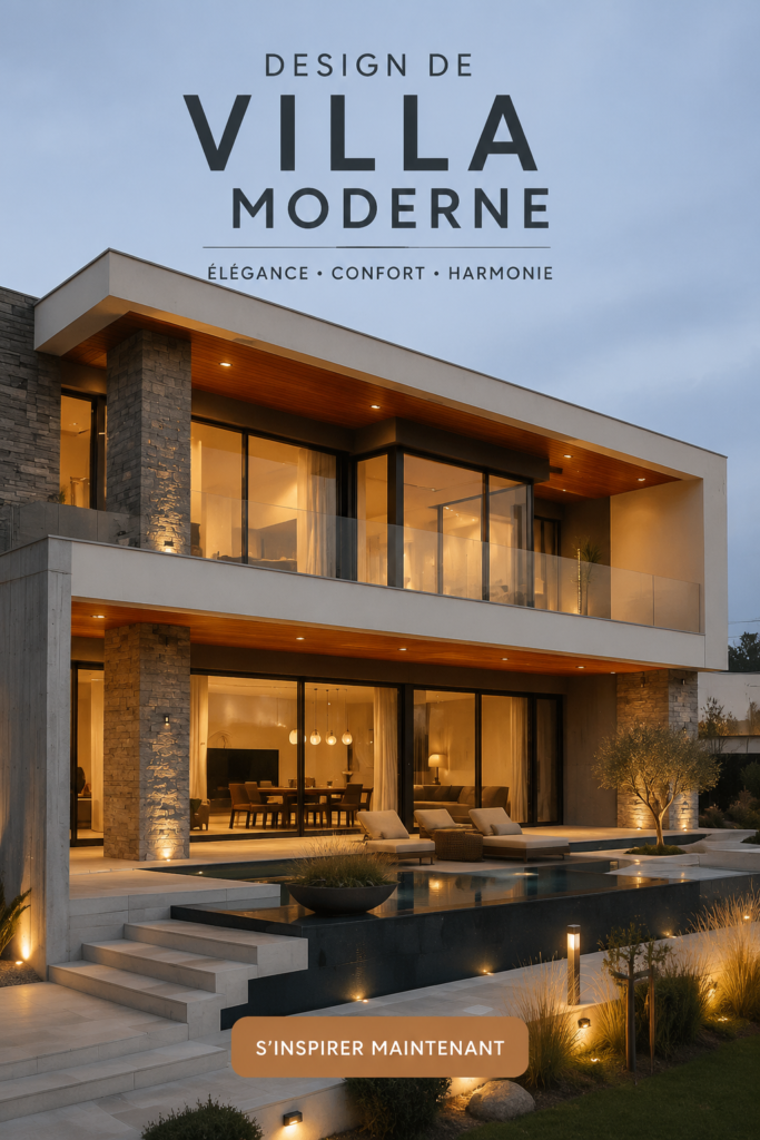 Vue extérieure d'une villa moderne avec lignes épurées et matériaux contemporains