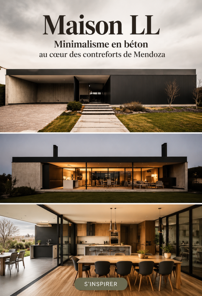 Vue extérieure de la LL House en béton à Mendoza.