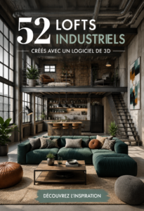 Loft industriel élaboré avec un logiciel de création 3D, mettant en valeur un style moderne et élégant.