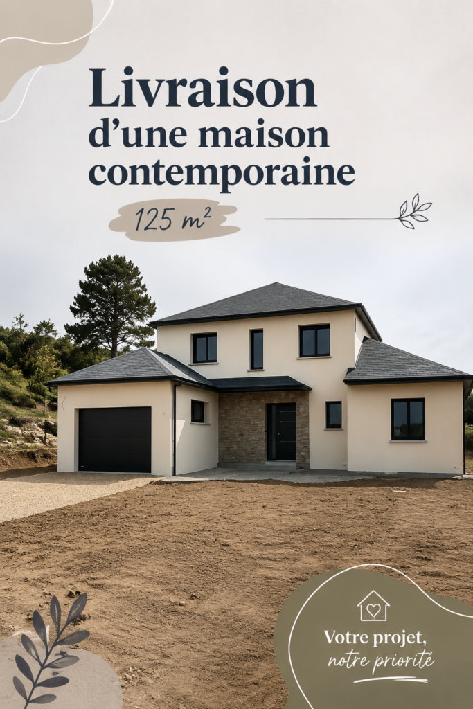 Maison contemporaine moderne de 125 m² entourée d'un espace vert.