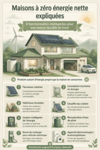 Image d'une maison moderne à énergie zéro entourée de verdure