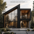 Modèle 3D d'une maison moderne réalisé avec SketchUp