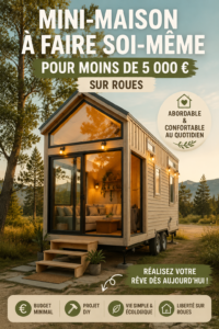 Image d'une tiny house sur roues, petite et accueillante construite à petit prix.